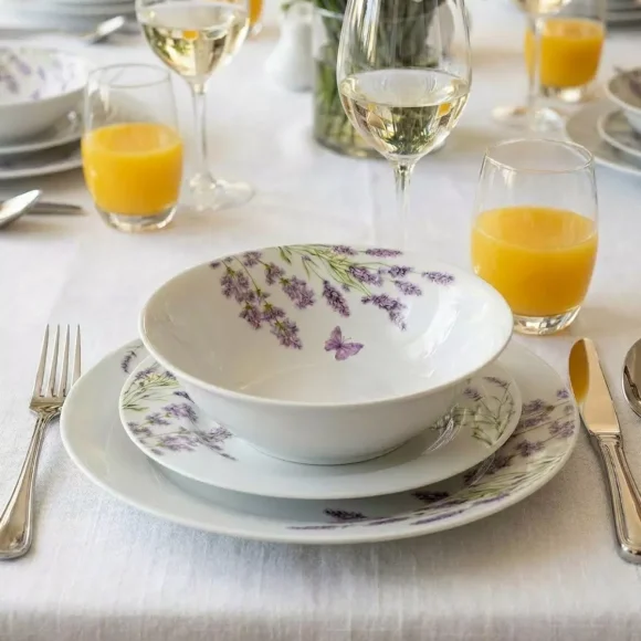 PRIMA DECO Komplet obiadowy 36 el dla 12 os LAWENDA / okrągły / porcelana