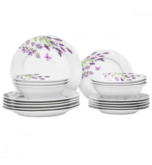 PRIMA DECO Komplet obiadowy 54 el dla 18 os LAWENDA / okrągły / porcelana