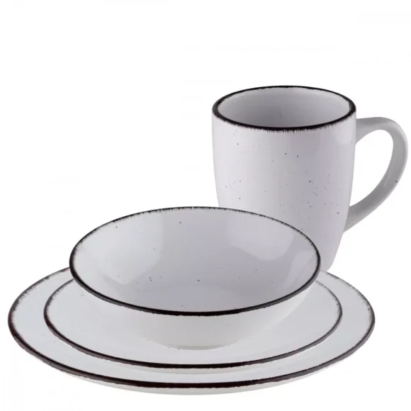 PRIMA DECO Komplet obiadowy 48 el dla 12 os biały / kamionka