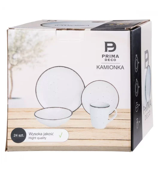 PRIMA DECO Komplet obiadowy 48 el dla 12 os biały / kamionka
