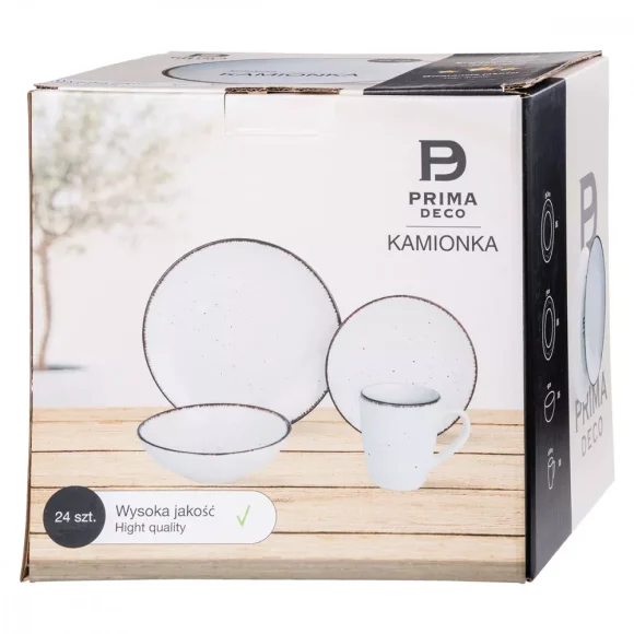 PRIMA DECO Komplet obiadowy 48 el dla 12 os biały / kamionka