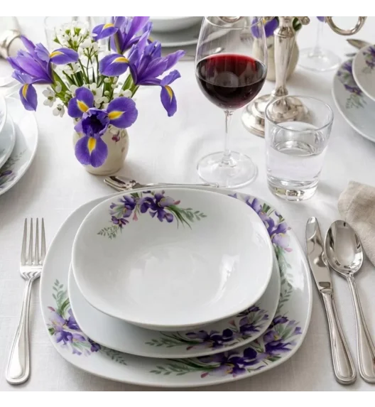 PRIMA DECO Komplet obiadowy 36 el dla 12 os IRYS / kwadratowy / porcelana