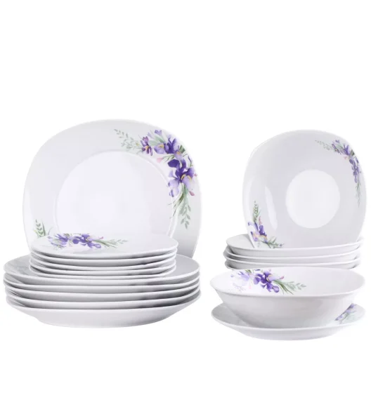 PRIMA DECO Komplet obiadowy 54 el dla 18 os IRYS / kwadratowy / porcelana