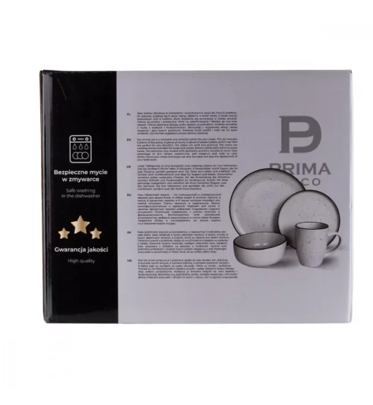 PRIMA DECO Komplet obiadowy 48 el dla 12 os / jasny szary / matowy / kamionka