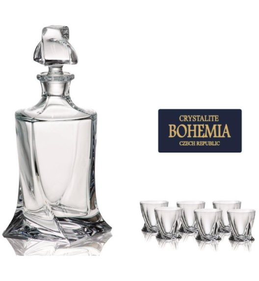 BOHEMIA QUADRO 6+1 Komplet do wódki - 6 kieliszków do wódki (likieru) + karafka 400 ml / szkło kryształowe / CR93A500