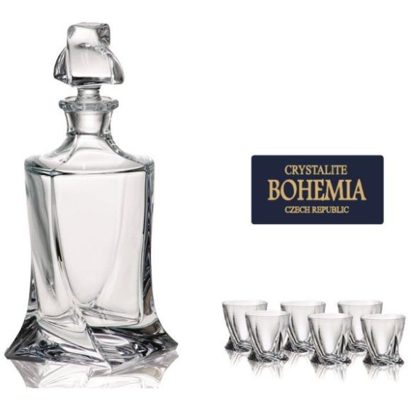 BOHEMIA QUADRO 6+1 Komplet do wódki - 6 kieliszków do wódki (likieru) + karafka 400 ml / szkło kryształowe / CR93A500