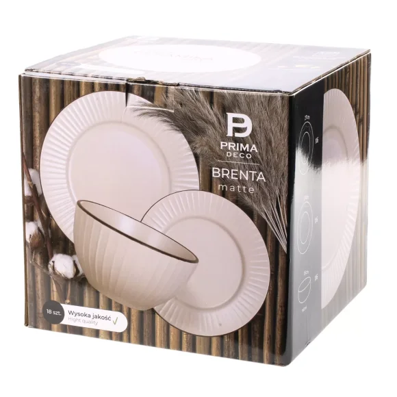 PRIMA DECO BRENTA Komplet obiadowy 18 el dla 6 os / kamionka / kaszmirowy mat
