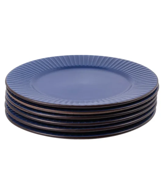 PRIMA DECO BRENTA Komplet obiadowy 36 el dla 12 os / kamionka / granatowy mat
