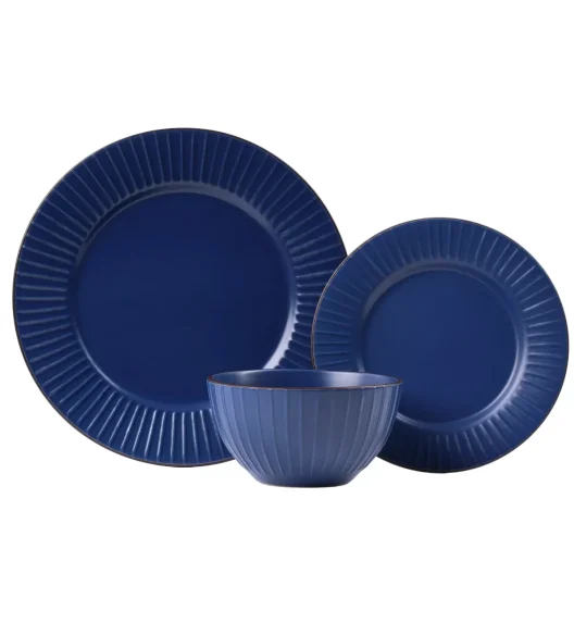 PRIMA DECO BRENTA Komplet obiadowy 36 el dla 12 os / kamionka / granatowy mat