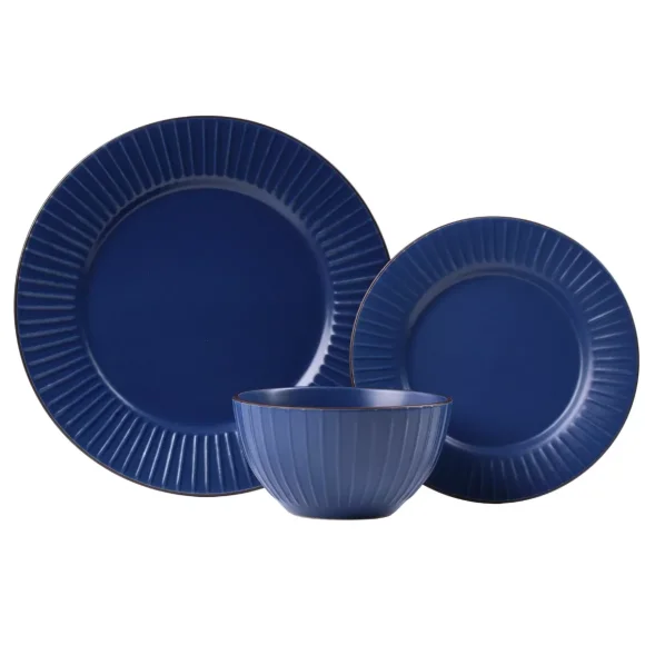 PRIMA DECO BRENTA Komplet obiadowy 36 el dla 12 os / kamionka / granatowy mat