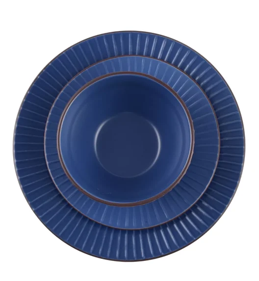 PRIMA DECO BRENTA Komplet obiadowy 36 el dla 12 os / kamionka / granatowy mat