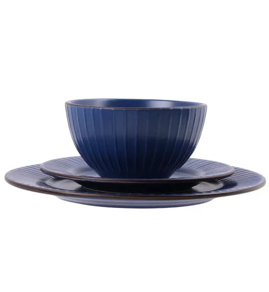 PRIMA DECO BRENTA Komplet obiadowy 36 el dla 12 os / kamionka / granatowy mat
