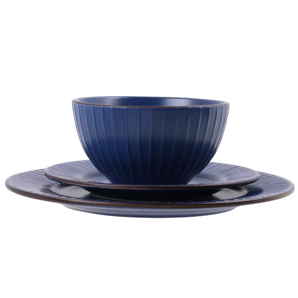 PRIMA DECO BRENTA Komplet obiadowy 36 el dla 12 os / kamionka / granatowy mat