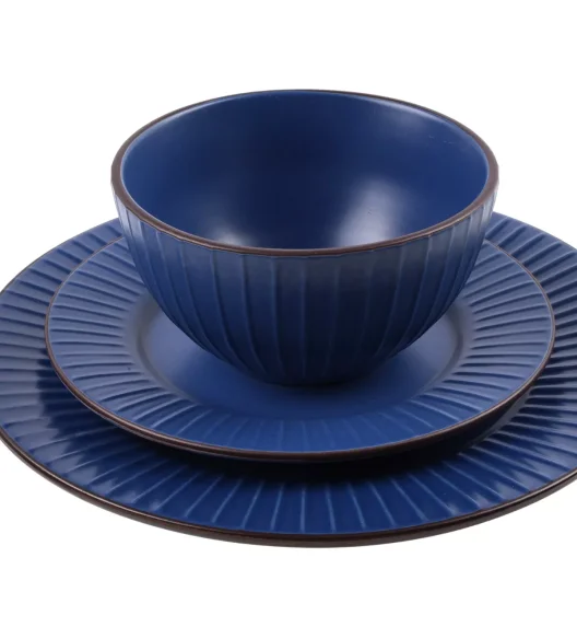 PRIMA DECO BRENTA Komplet obiadowy 36 el dla 12 os / kamionka / granatowy mat