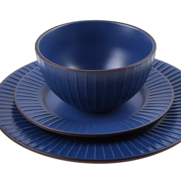 PRIMA DECO BRENTA Komplet obiadowy 36 el dla 12 os / kamionka / granatowy mat