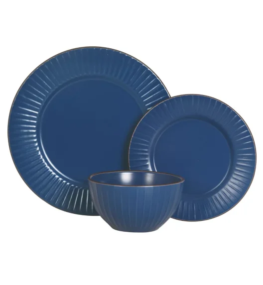 PRIMA DECO BRENTA Komplet obiadowy 36 el dla 12 os / kamionka / granatowy mat