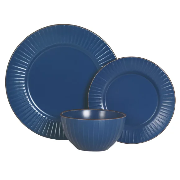 PRIMA DECO BRENTA Komplet obiadowy 36 el dla 12 os / kamionka / granatowy mat