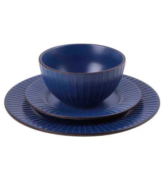 PRIMA DECO BRENTA Komplet obiadowy 36 el dla 12 os / kamionka / granatowy mat