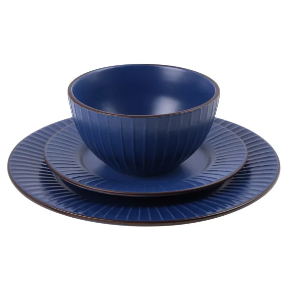 PRIMA DECO BRENTA Komplet obiadowy 36 el dla 12 os / kamionka / granatowy mat