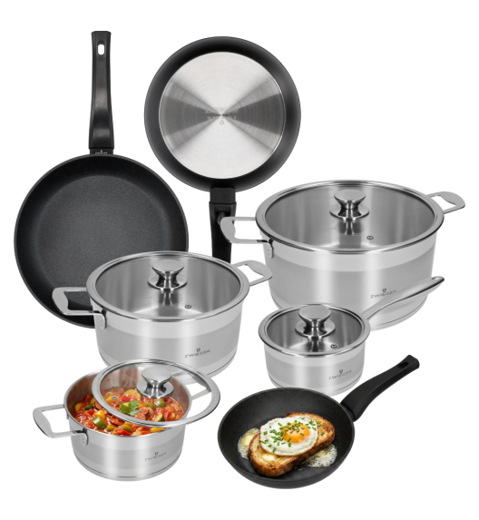 ZWIEGER CALDO Komplet garnki z pokrywkami 8 el + Patelnie 20, 24, 28 cm