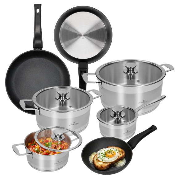 ZWIEGER CALDO Komplet garnki z pokrywkami 8 el + Patelnie 20, 24, 28 cm