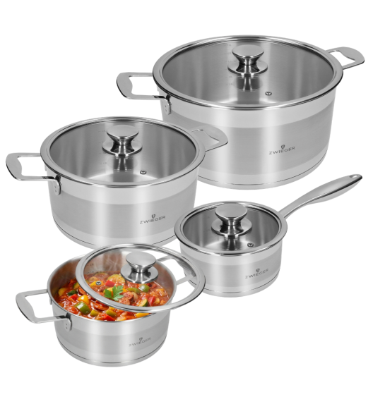 ZWIEGER CALDO Komplet garnki z pokrywkami 8 el (R16, 20, 24,28) + Brytfanna VERON