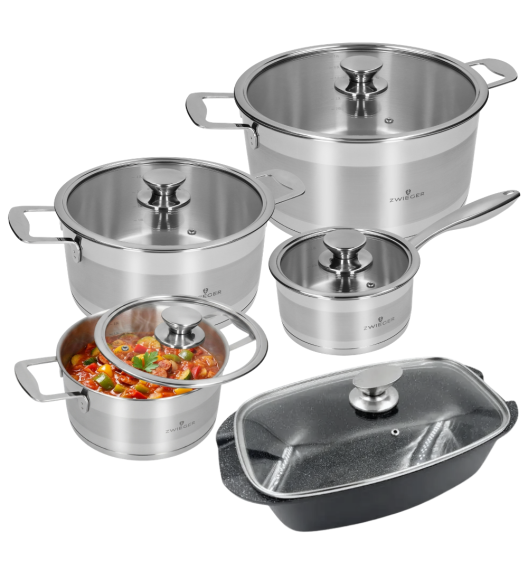 ZWIEGER CALDO Komplet garnki z pokrywkami 8 el (R16, 20, 24,28) + Brytfanna VERON
