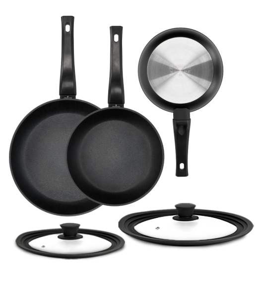 ZWIEGER CALDO Komplet patelnia 20, 24, 28 cm + pokrywki 3w1
