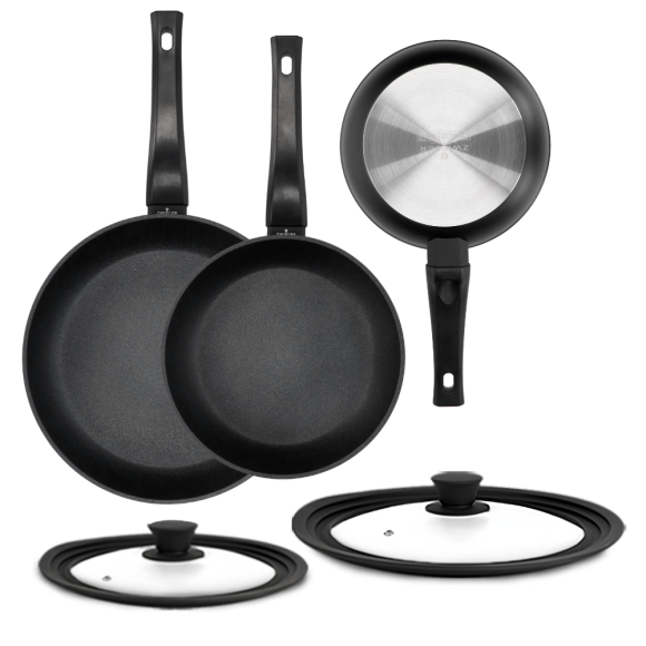 ZWIEGER CALDO Komplet patelnia 20, 24, 28 cm + pokrywki 3w1