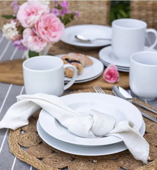 LUBIANA SIMPLE Serwis obiadowo kawowy 120 el / 24 os | biała porcelana