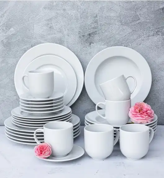 LUBIANA SIMPLE Serwis obiadowo kawowy 120 el / 24 os | biała porcelana