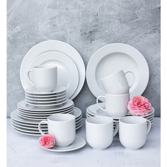 LUBIANA SIMPLE Serwis obiadowo kawowy 120 el / 24 os | biała porcelana