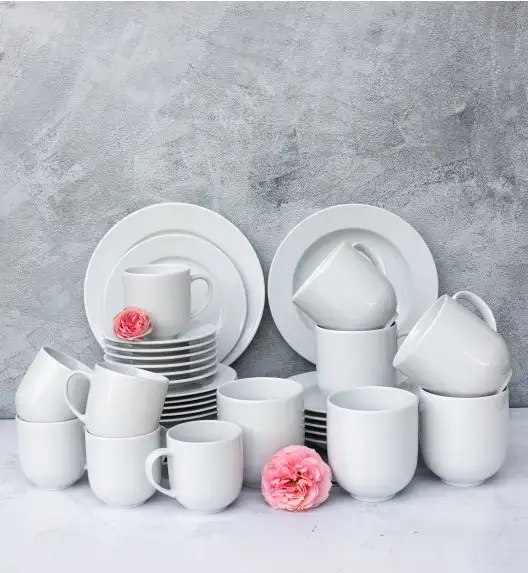 LUBIANA SIMPLE Serwis obiadowo kawowy 36 el / 6 osób | biała porcelana