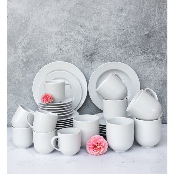 LUBIANA SIMPLE Serwis obiadowo kawowy 36 el / 6 osób | biała porcelana