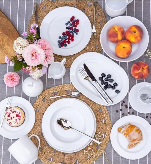 LUBIANA SIMPLE Serwis obiadowo kawowy 40 el / 6 osób + dodatki | biała porcelana