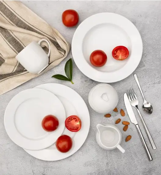 LUBIANA SIMPLE Serwis obiadowo kawowy 112 el / 18 osób + dodatki | biała porcelana