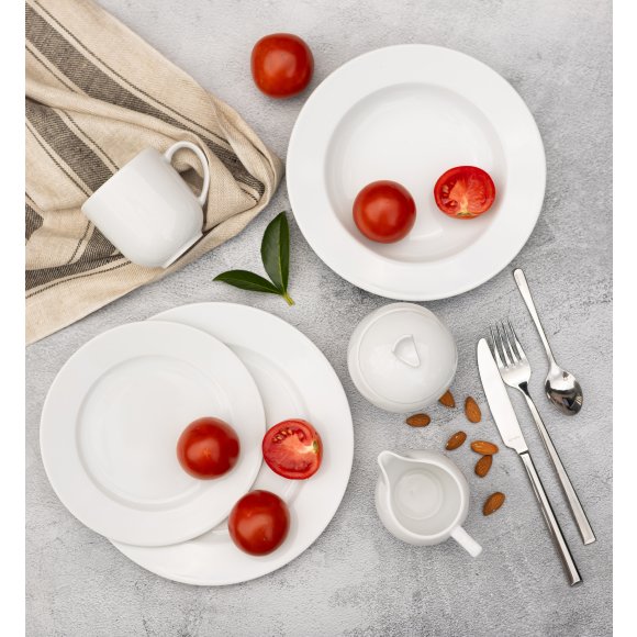 LUBIANA SIMPLE Serwis obiadowo kawowy 112 el / 18 osób + dodatki | biała porcelana