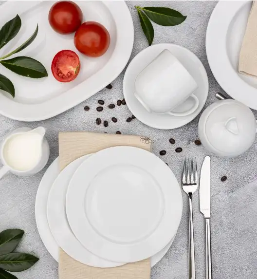 LUBIANA SIMPLE Serwis obiadowo kawowy 112 el / 18 osób + dodatki | biała porcelana