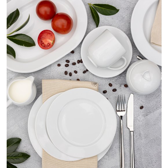 LUBIANA SIMPLE Serwis obiadowo kawowy 112 el / 18 osób + dodatki | biała porcelana