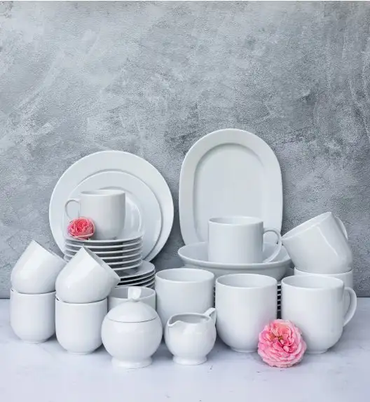 LUBIANA SIMPLE Serwis obiadowo kawowy 112 el / 18 osób + dodatki | biała porcelana