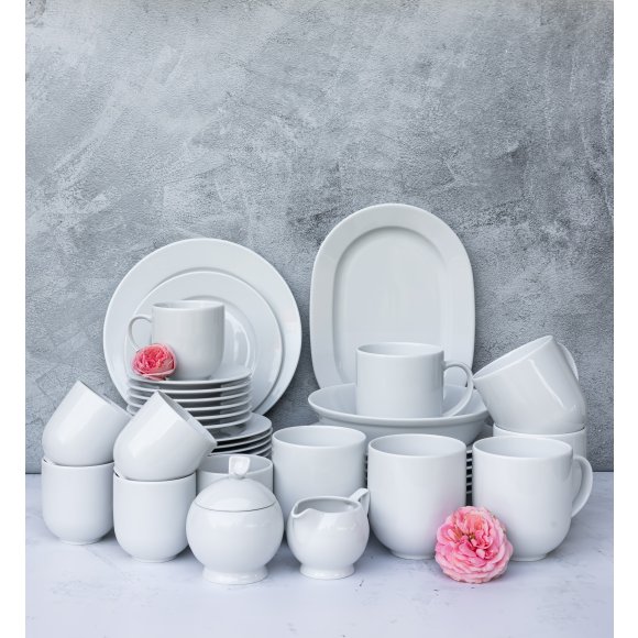 LUBIANA SIMPLE Serwis obiadowo kawowy 112 el / 18 osób + dodatki | biała porcelana
