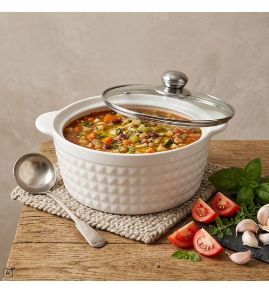KAIA HOME KARO Waza 2 l ze szklaną pokrywką 20 cm / ceramika ecru