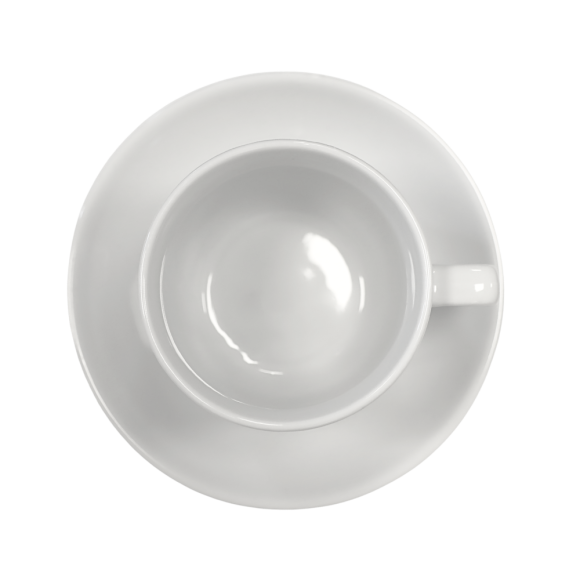 KAIA HOME BASIC Komplet 6 x Filiżanka 250 ml ze spodkiem 15 cm do sztaplowania / biała ceramika