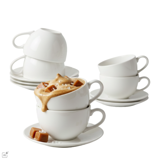KAIA HOME AURA Komplet 6x Filiżanka 275 ml ze spodkiem 14 cm / ceramika ecru