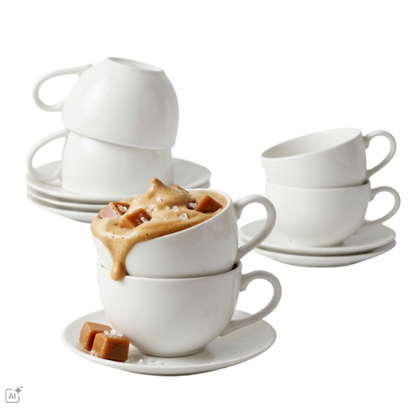 KAIA HOME AURA Komplet 6x Filiżanka 275 ml ze spodkiem 14 cm / ceramika ecru