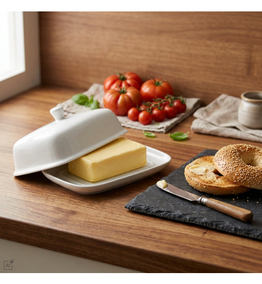 KAIA HOME BASIC Maselnica z pokrywką 14x18 cm / ceramika ecru
