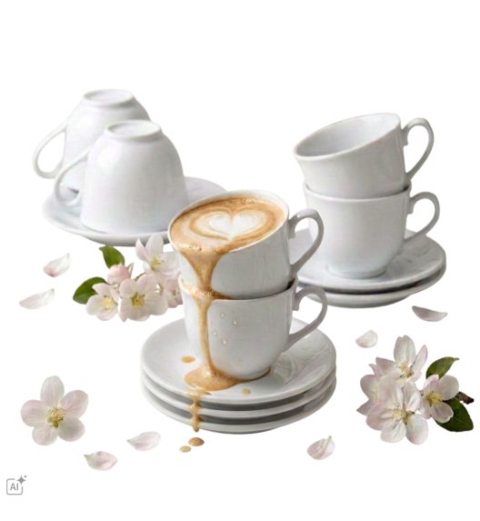 KAIA HOME Komplet 6x Filiżanka 200 ml ze spodkiem 15 cm / biała ceramika