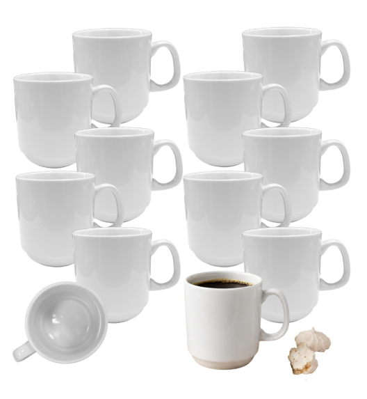 KAIA HOME BASIC 12x Kubek 300 ml do sztaplowania / biała ceramika