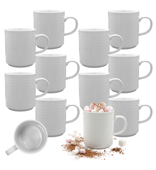 KAIA HOME REVO 12x Kubek prążkowany 300 ml / biała ceramika