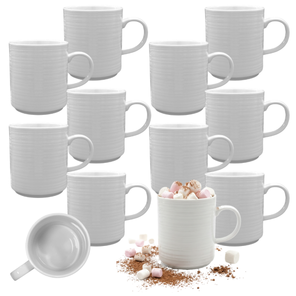 KAIA HOME REVO 12x Kubek prążkowany 300 ml / biała ceramika